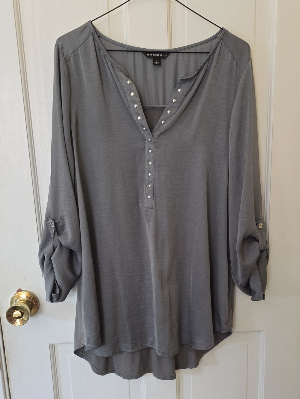 Rock & Republic Dusty Olive Stud-Accent Henley Tunic Size L